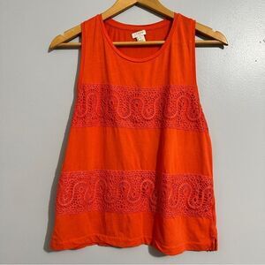 J Crew Shirt Orange Serpentine Lace Crochet Stripe Cotton Boho. Size SP
